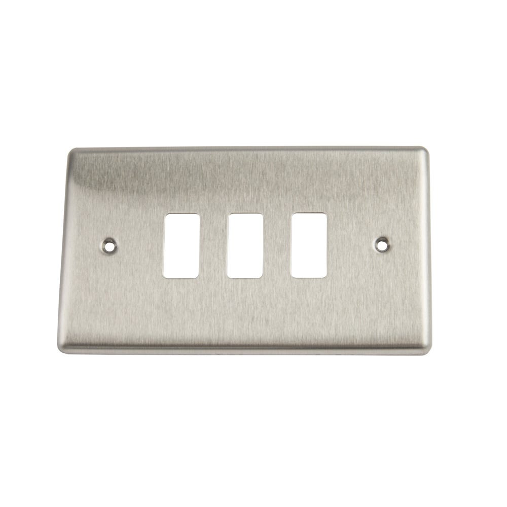 BG Grid 3 Gang Modular Front Plate Brushed Steel RNBS3