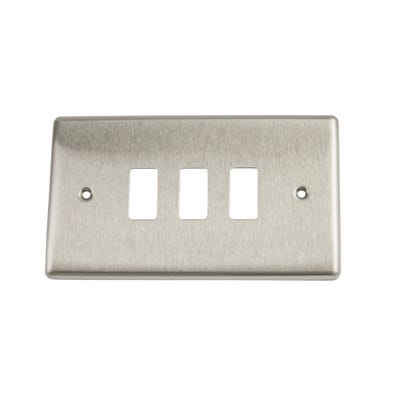 BG Nexus Grid 3 Gang Modular Front Plate Brushed Steel RNBS3-01