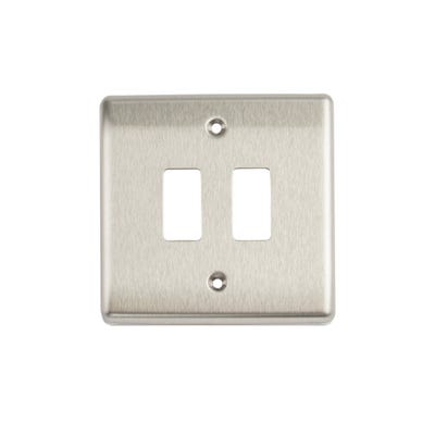 BG Grid 2 Gang Modular Front Plate Brushed Steel RNBS2