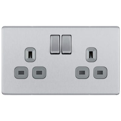 BG Screwless 13A 2 Gang DP Switched Socket Brushed Steel FBS22G