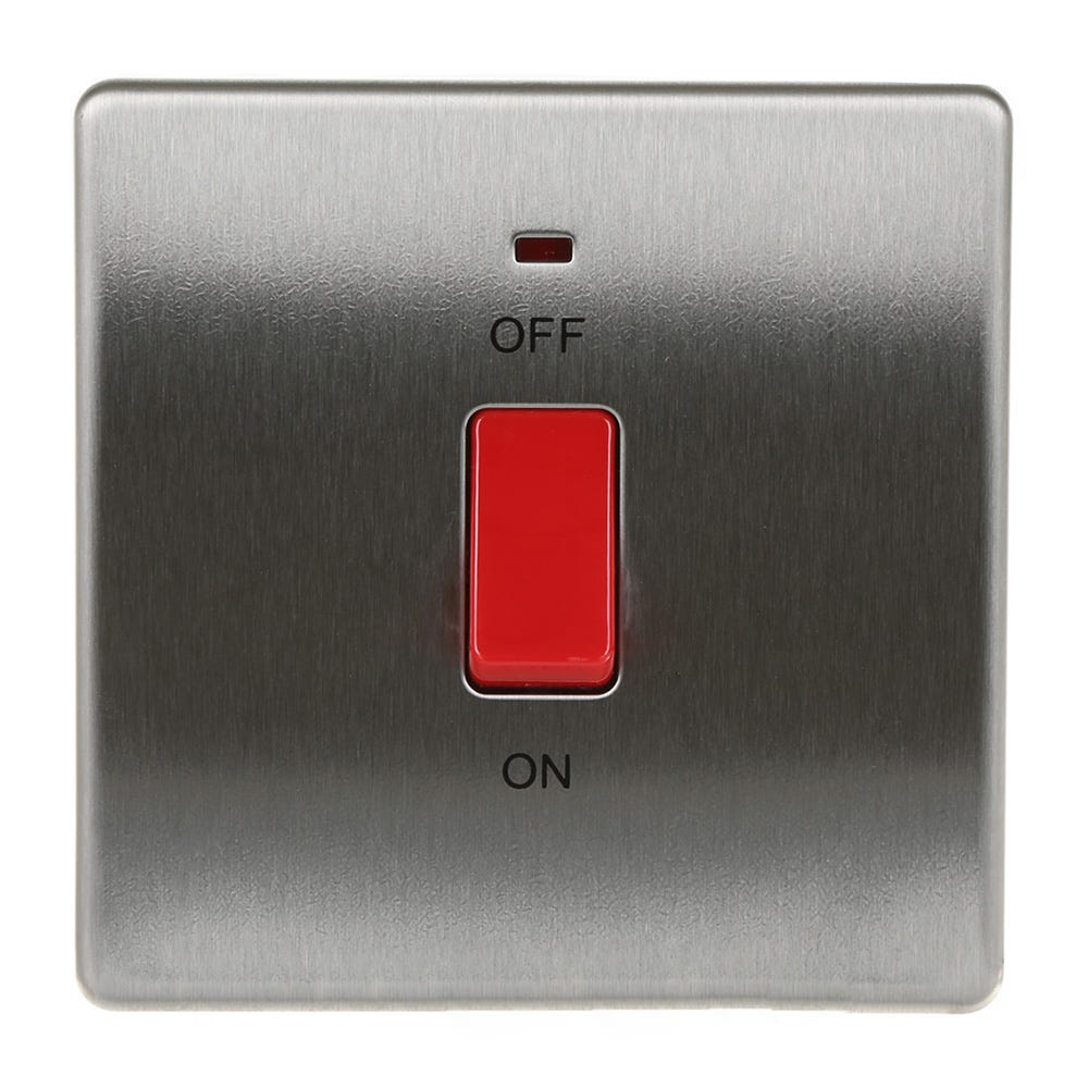 BG Screwless 45A DP Neon Switch Brushed Steel FBS74