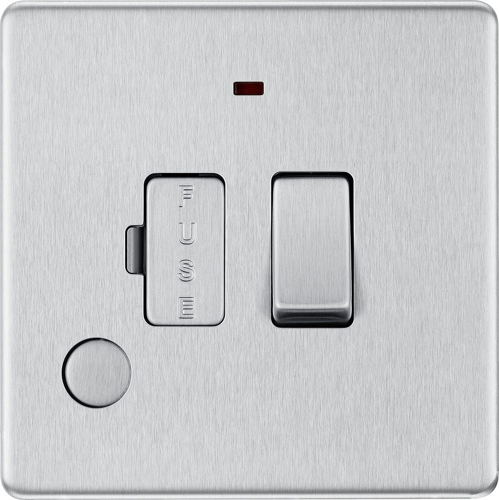BG Screwless 13A Neon Flex Switched Fused Spur Unit Brushed Steel FBS53