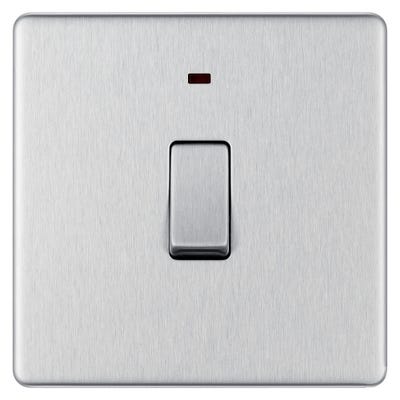 BG Screwless 20A 1 Gang DP Neon Switch Brushed Steel FBS31