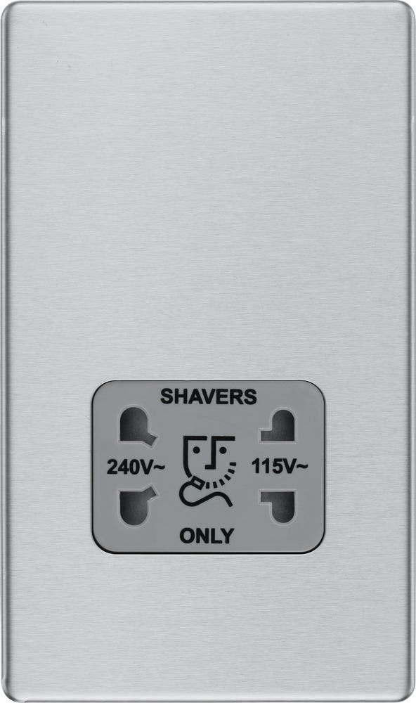 BG Screwless 115-230V Dual Voltage Shaver Socket Brushed Steel FBS20G