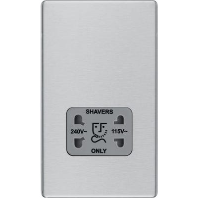 BG Screwless 115-230V Dual Voltage Shaver Socket Brushed Steel FBS20G