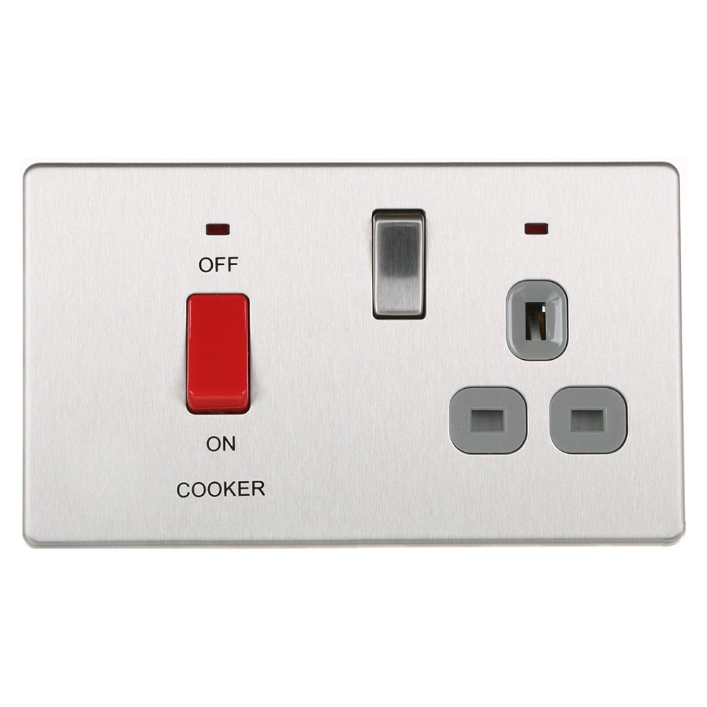 BG Screwless 45A DP Cooker Socket Neon Switch Brushed Steel FBS70G