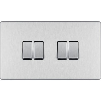 BG Screwless 20A 4 Gang 2 Way Light Switch Brushed Steel FBS44