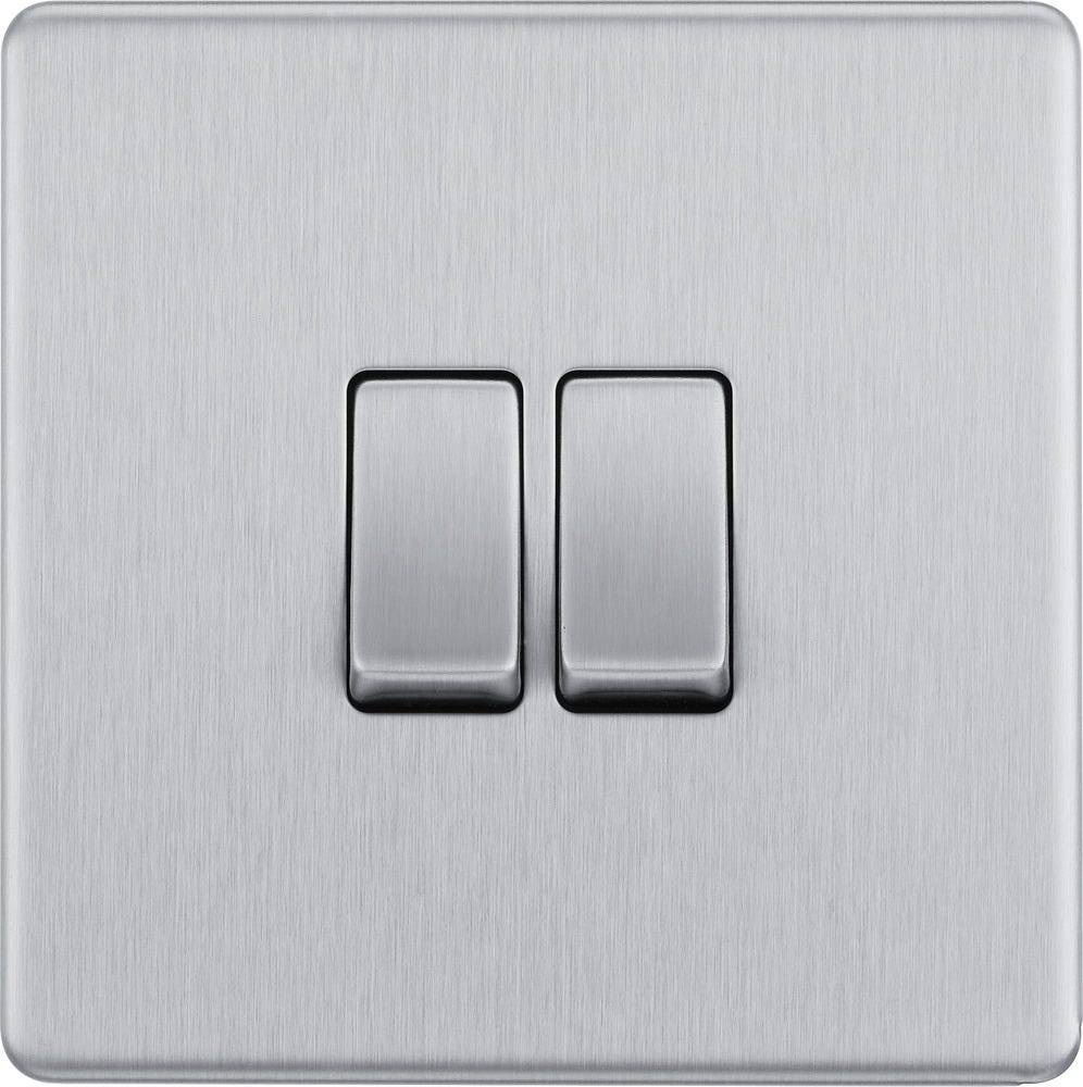 BG Screwless 20A 2 Gang 2 Way Light Switch Brushed Steel FBS42