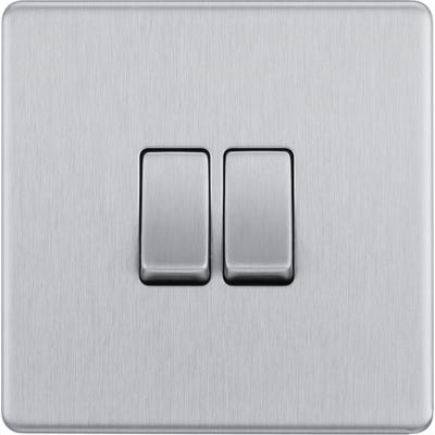 BG Screwless 20A 2 Gang 2 Way Light Switch Brushed Steel FBS42