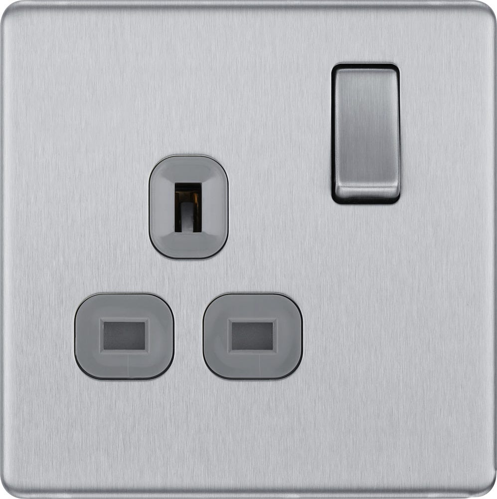 BG Screwless 13A 1 Gang DP Switched Socket Brushed Steel FBS21G