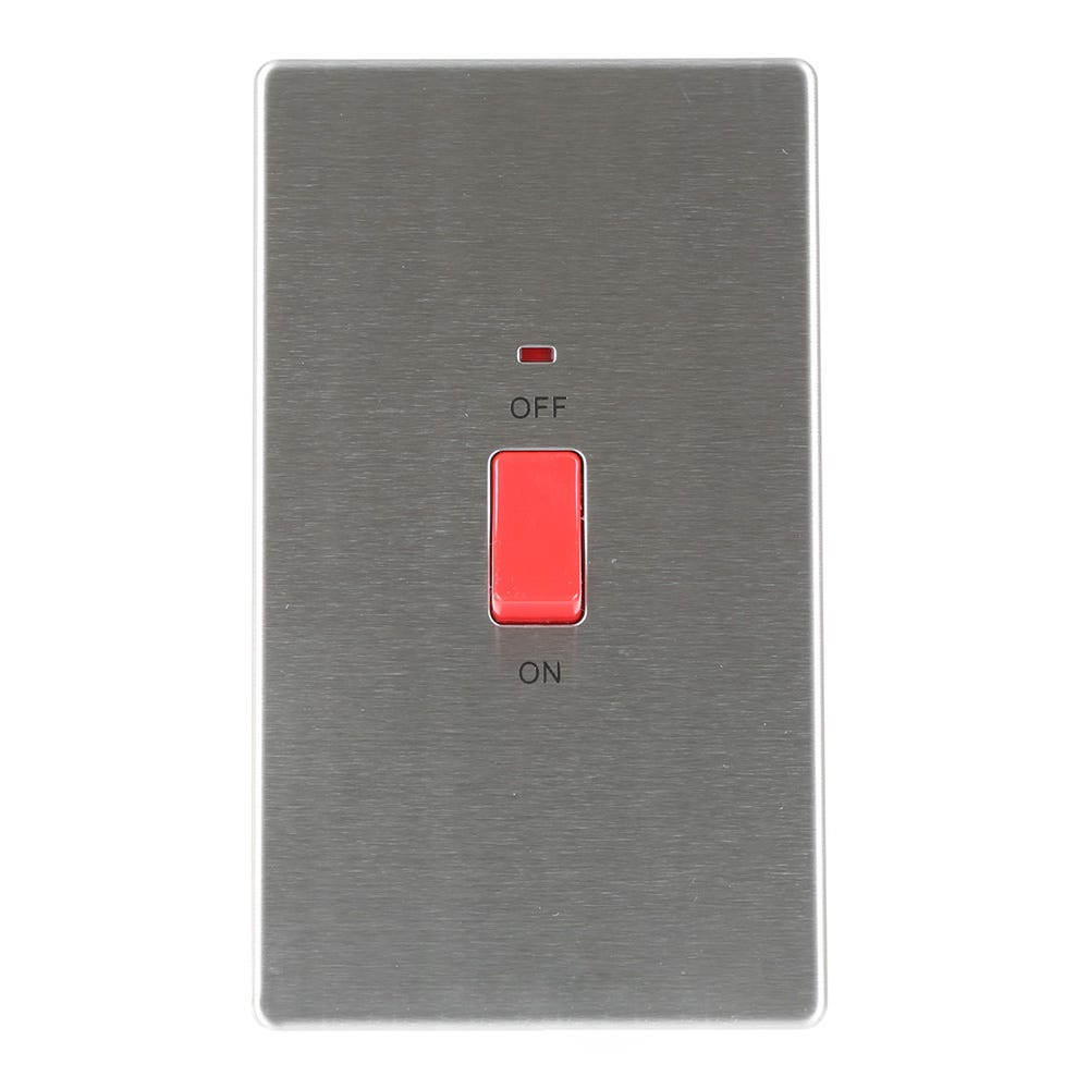 BG Screwless 45A DP Large Plate Neon Switch Brushed Steel FBS72