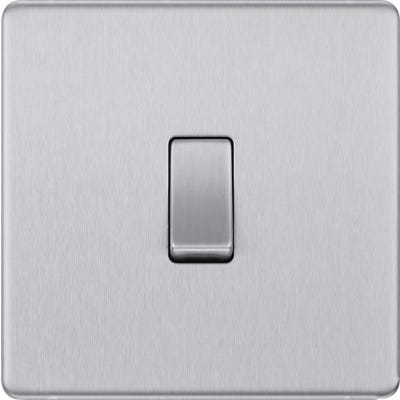 BG Screwless 20A 1 Gang 2 Way Light Switch Brushed Steel FBS12