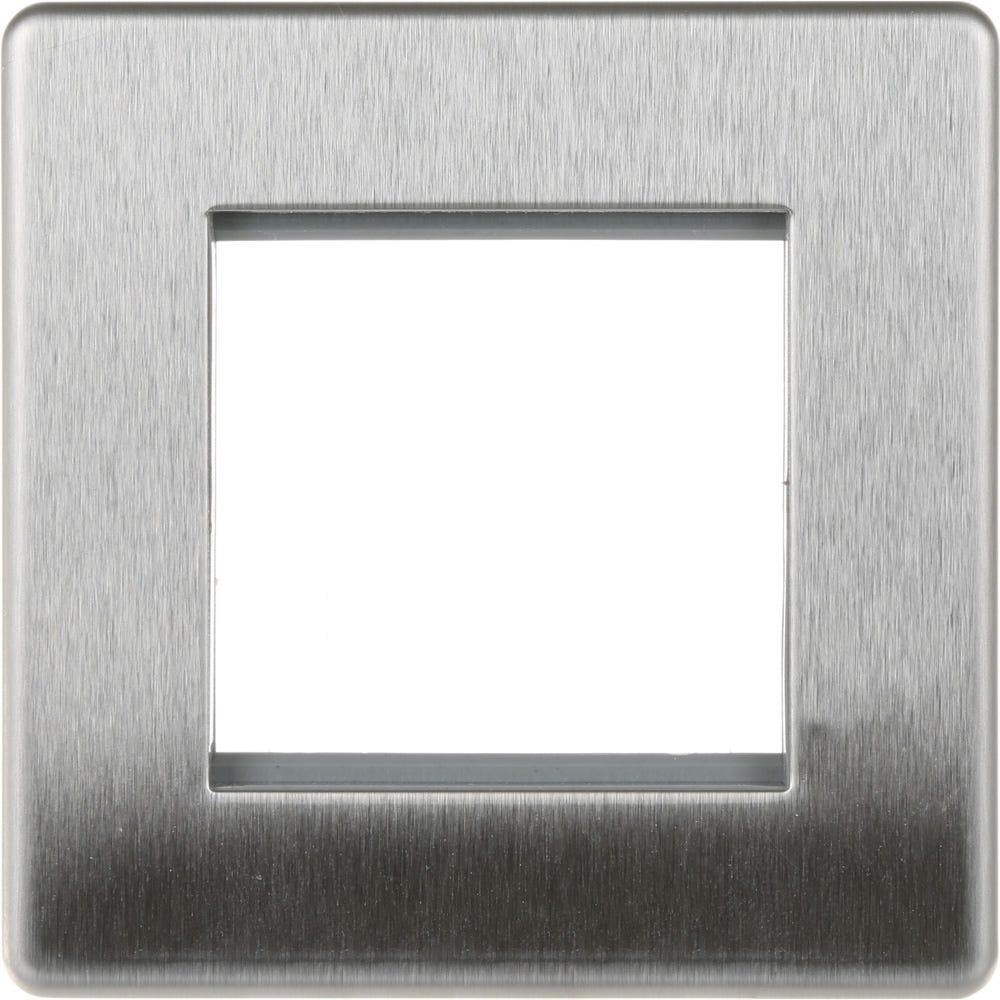 BG Screwless 2 Module Euro Single Front Plate Brushed Steel FBSEMS2