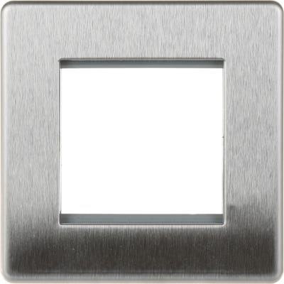 BG Screwless 2 Module Euro Single Front Plate Brushed Steel FBSEMS2