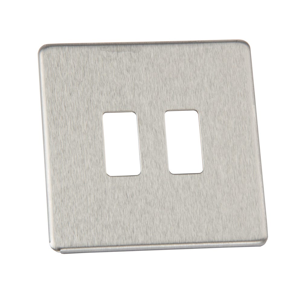 BG Grid Screwless 2 Gang Modular Front Plate Brushed Steel RFBS2