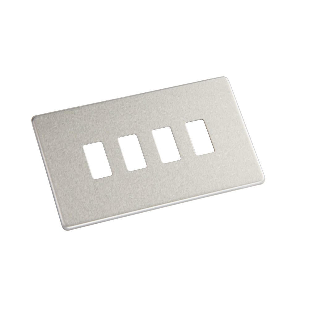 BG Grid Screwless 4 Gang Modular Front Plate Brushed Steel RFBS4