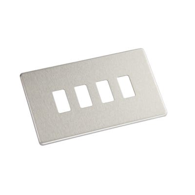 BG Nexus Screwless Flatplate 4 Gang Grid Modular Front Plate Brushed Steel RFBS4-01