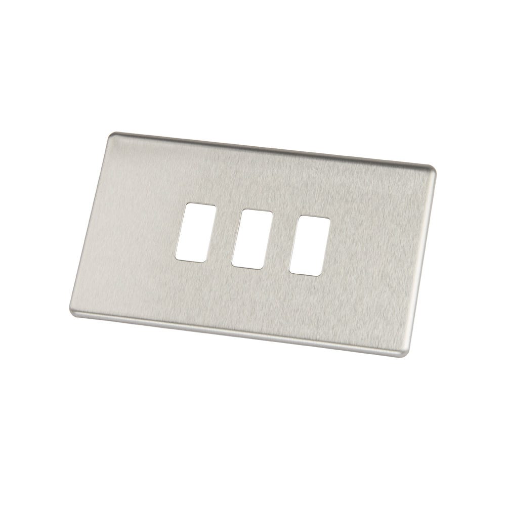 BG Grid Screwless 3 Gang Modular Front Plate Brushed Steel RFBS3