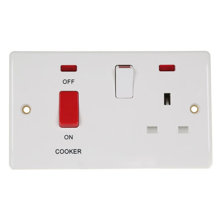 BG 45A DP Cooker Socket Neon Switch White 870