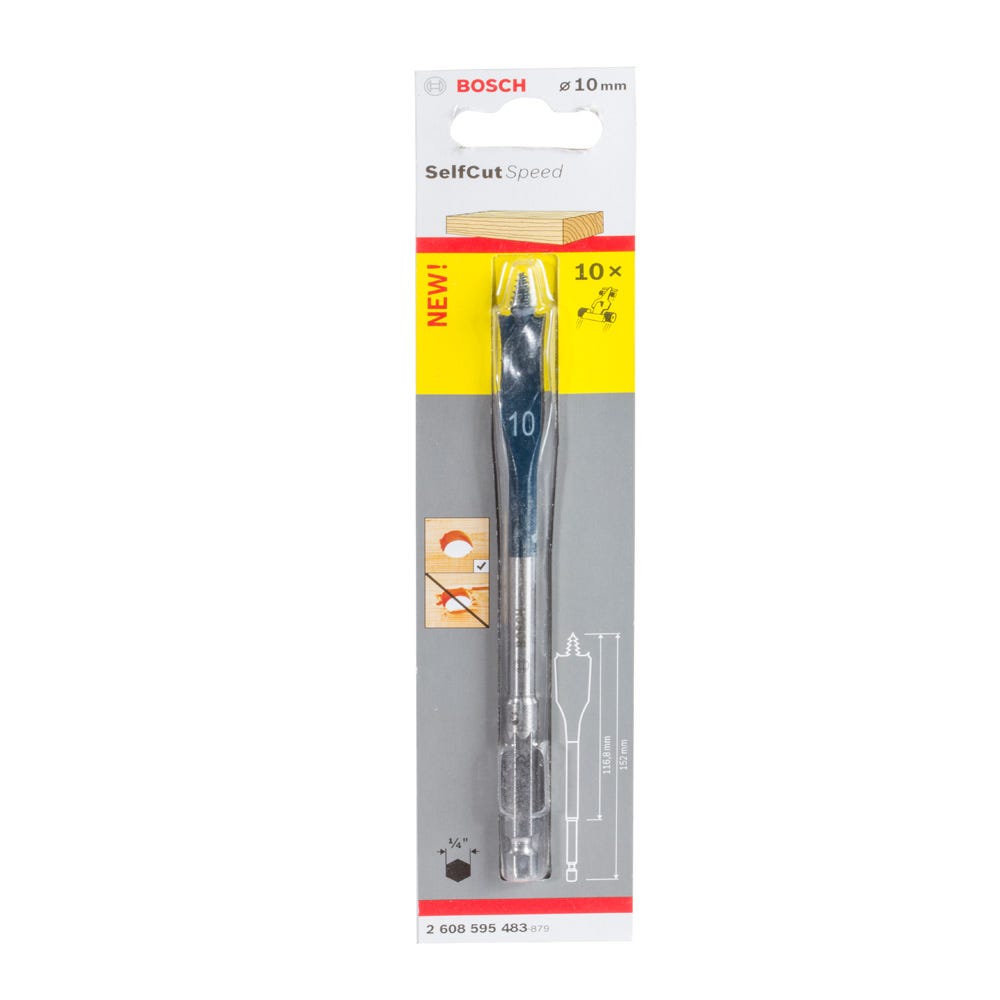 Bosch Flat Drill Bit Selfcut Speed Hex Shank 10 x 152mm