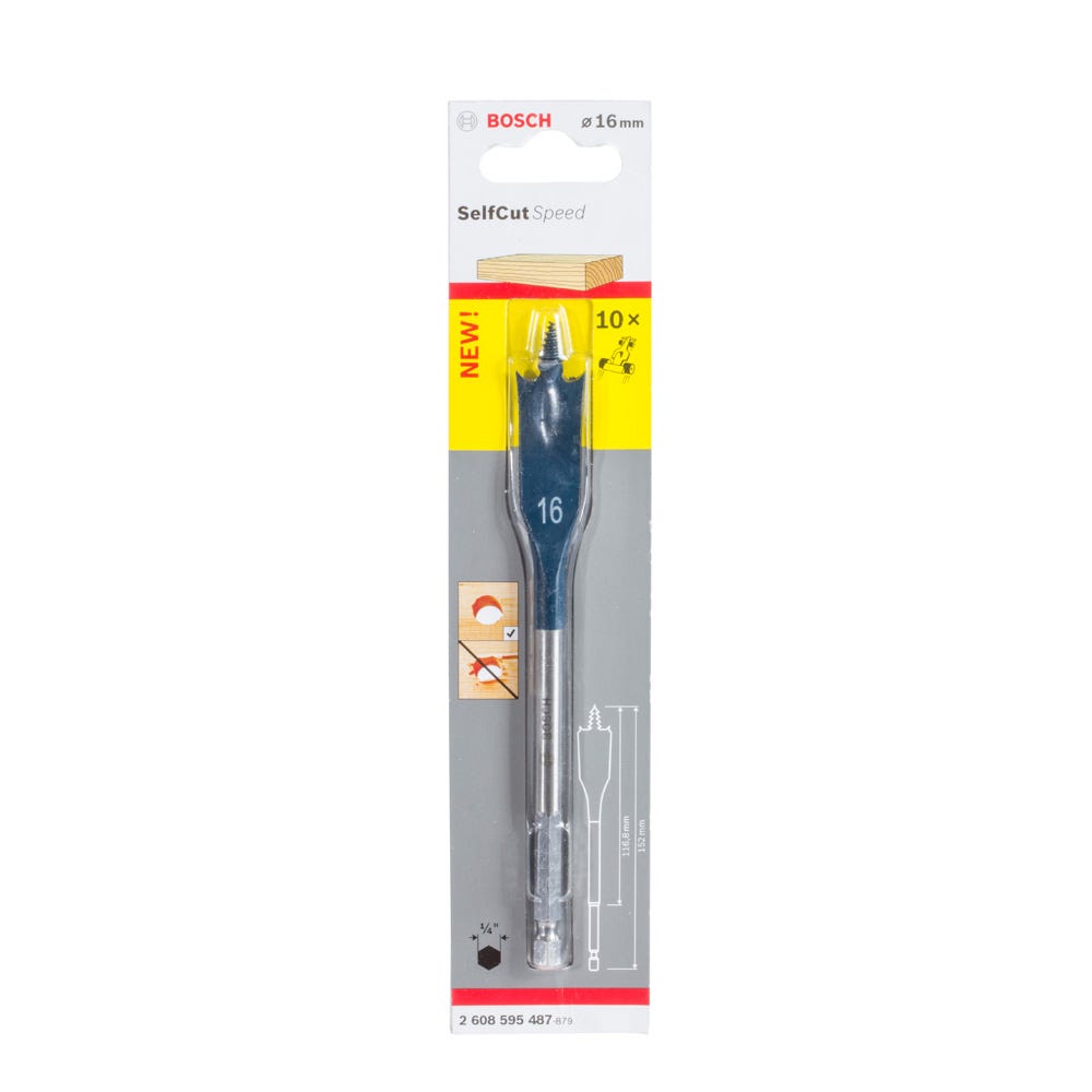 Bosch Flat Drill Bit Selfcut Speed Hex Shank 16 x152mm