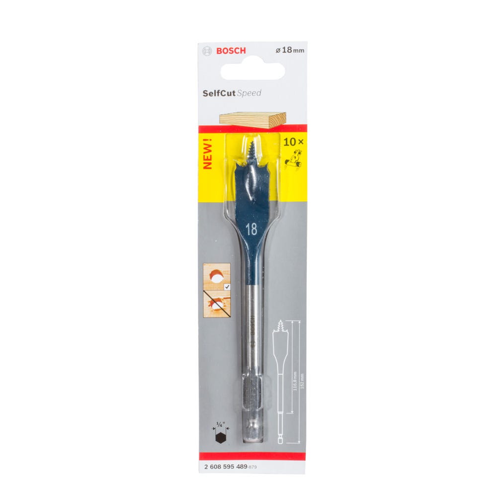 Bosch Flat Drill Bit Selfcut Speed Hex Shank 18 x 152mm