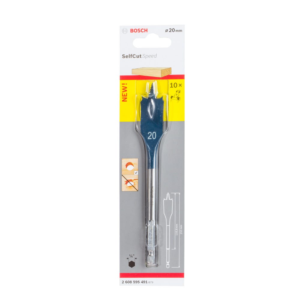 Bosch Flat Drill Bit Selfcut Speed Hex Shank 20 x 152mm