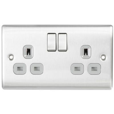 BG 13A 2 Gang DP Switched Socket Brushed Steel NBS22G