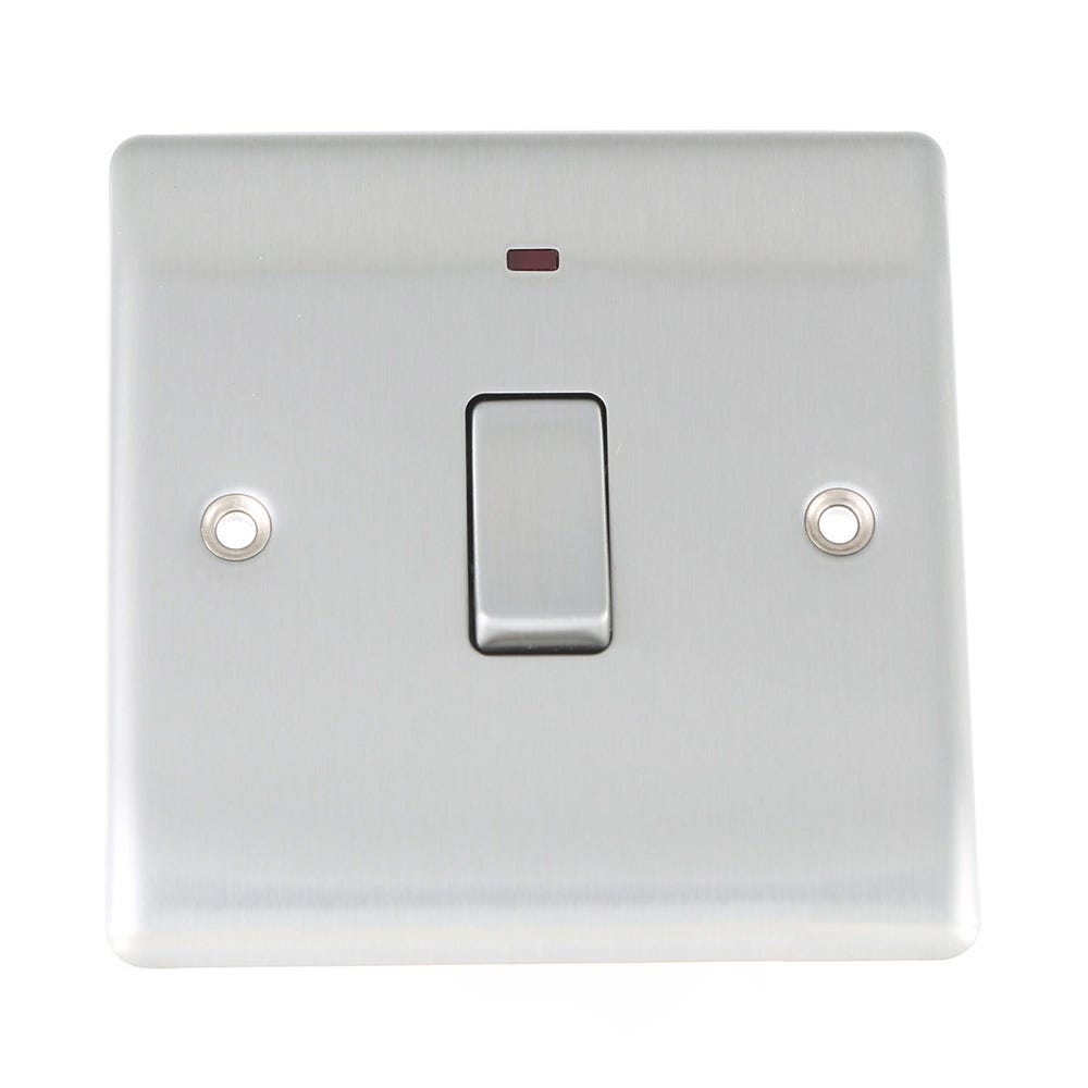 BG 20A 1 Gang DP Neon Switch Brushed Steel NBS31