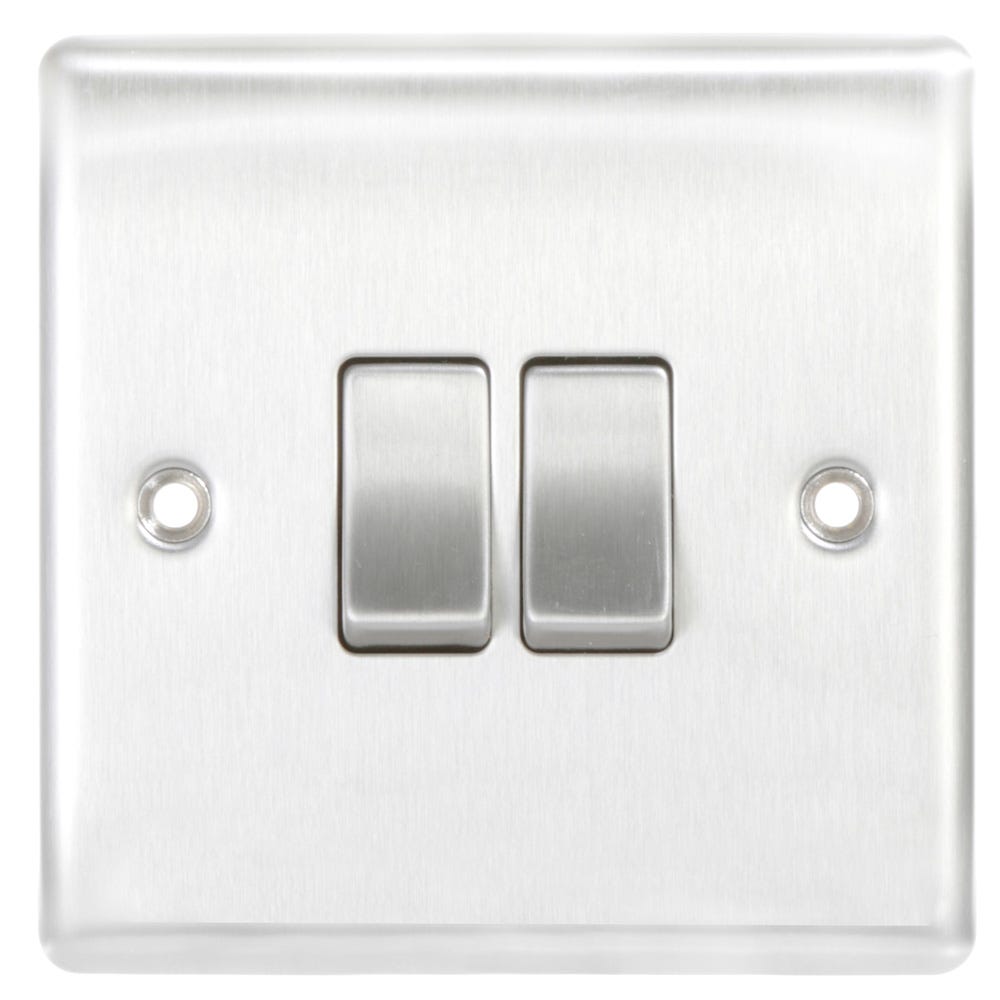 BG 20A 2 Gang 2 Way Light Switch Brushed Steel NBS42