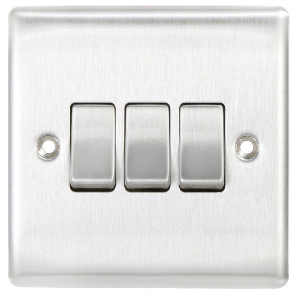 BG 20A 3 Gang 2 Way Light Switch Brushed Steel NBS43