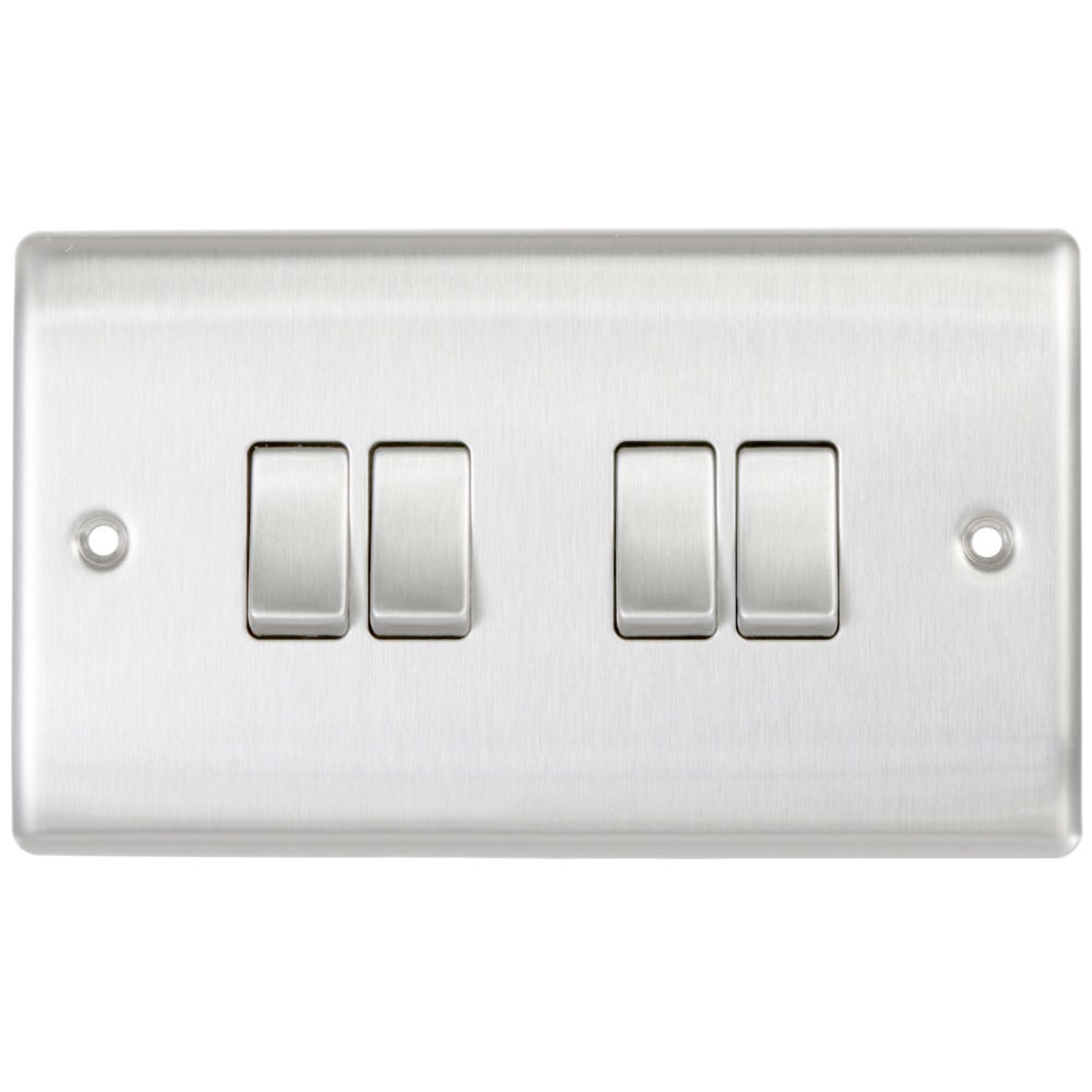 BG 20A 4 Gang 2 Way Light Switch Brushed Steel NBS44
