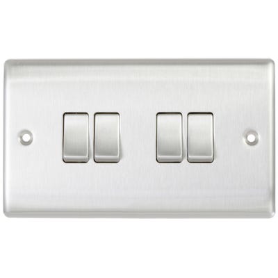 BG 20A 4 Gang 2 Way Light Switch Brushed Steel NBS44