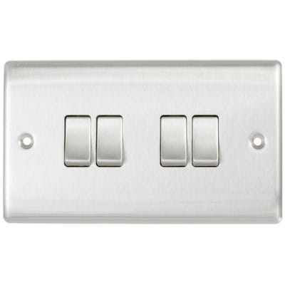 BG Nexus 20A 16AX 4 Gang 2 Way Light Switch Brushed Steel NBS44-01