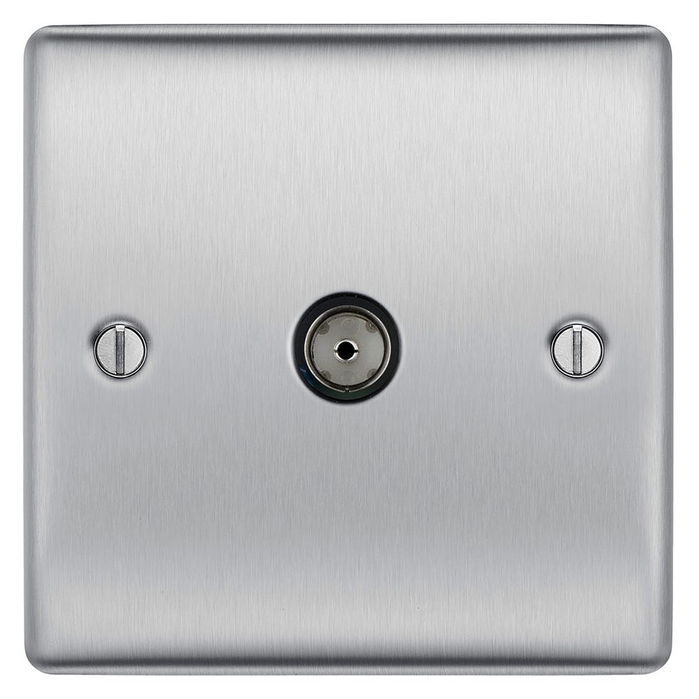 BG 1 Gang Coaxial TV Socket Brushed Steel NBS60-01