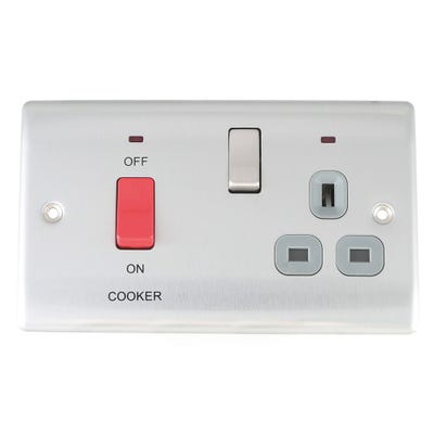 BG Nexus 45A Double Pole Cooker Switched Socket with Neon Brushed Steel NBS70G-01