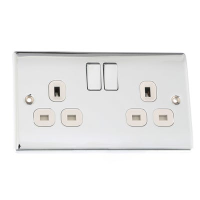 BG Nexus 13A 2 Gang Double Pole Switched Socket Outlet Polished Chrome with Insert NPC22W-01