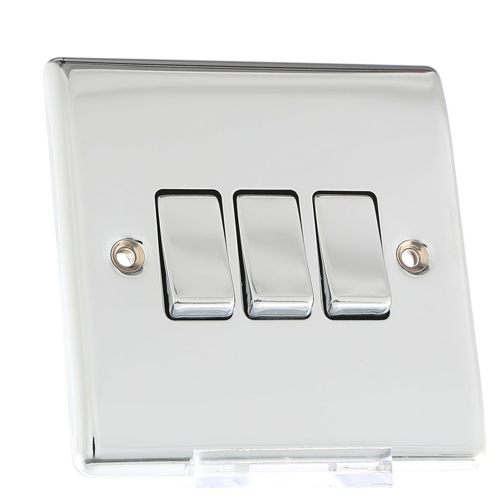 BG 20A 3 Gang 2 Way Light Switch Polished Chrome NPC43
