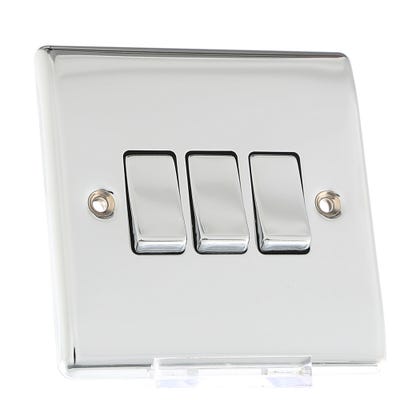 BG Nexus 20A 16AX 3 Gang 2 Way Light Switch Polished Chrome NPC43-01