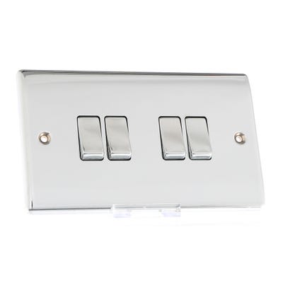 BG Nexus 20A 16AX 4 Gang 2 Way Light Switch Polished Chrome NPC44-01