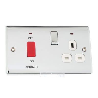 BG Nexus 45A Double Pole Cooker Switched Socket with Neon Polished Chrome with White Insert NPC70W-01