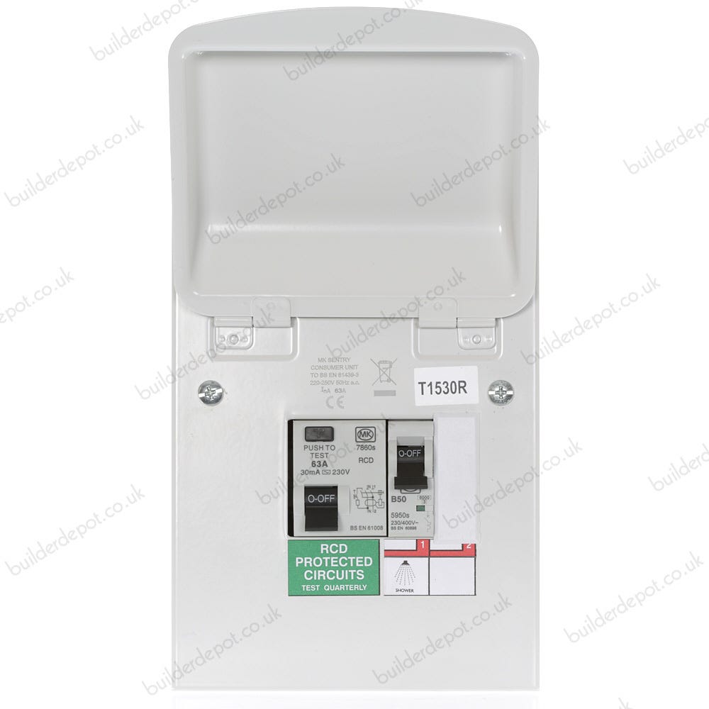 MK Sentry 4 Way Populated Metal Consumer Unit (Shower)