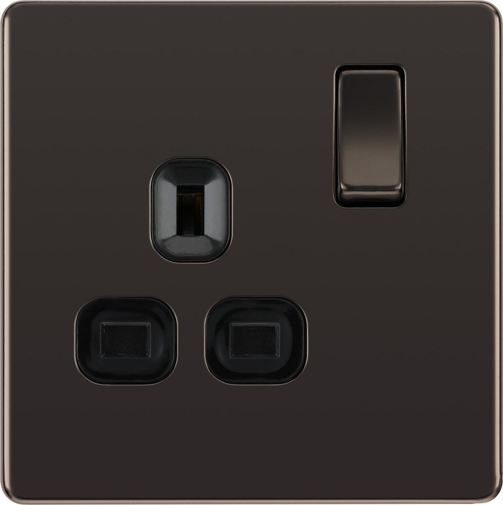 BG Screwless 13A 1 Gang DP Switched Socket Black Nickel FBN21B