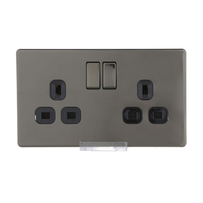 Bg Nexus Screwless Flatplate 13a 2 Gang Double Pole Switched Socket Black Nickel Fbn22b 01