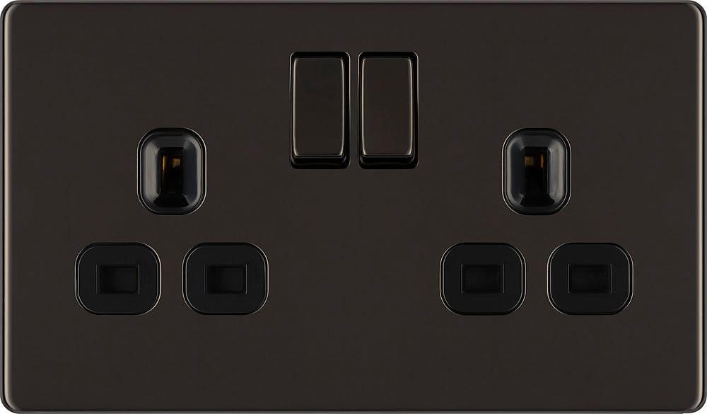 BG Screwless 13A 2 Gang DP Switched Socket Black Nickel FBN22B
