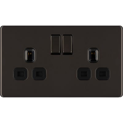 BG Screwless 13A 2 Gang DP Switched Socket Black Nickel FBN22B