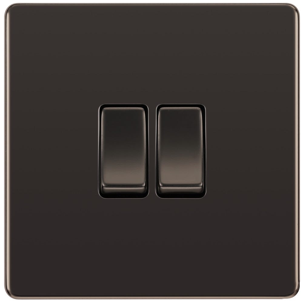 BG Screwless 20A 2 Gang 2 Way Light Switch Black Nickel FBN42