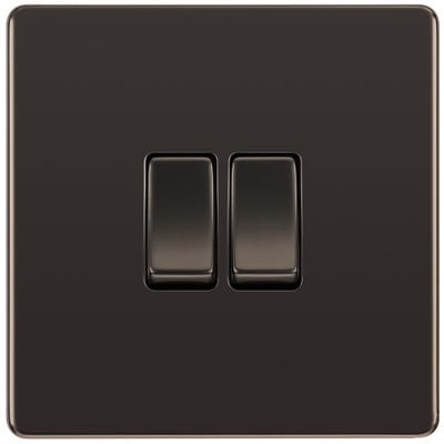 BG Screwless 20A 2 Gang 2 Way Light Switch Black Nickel FBN42