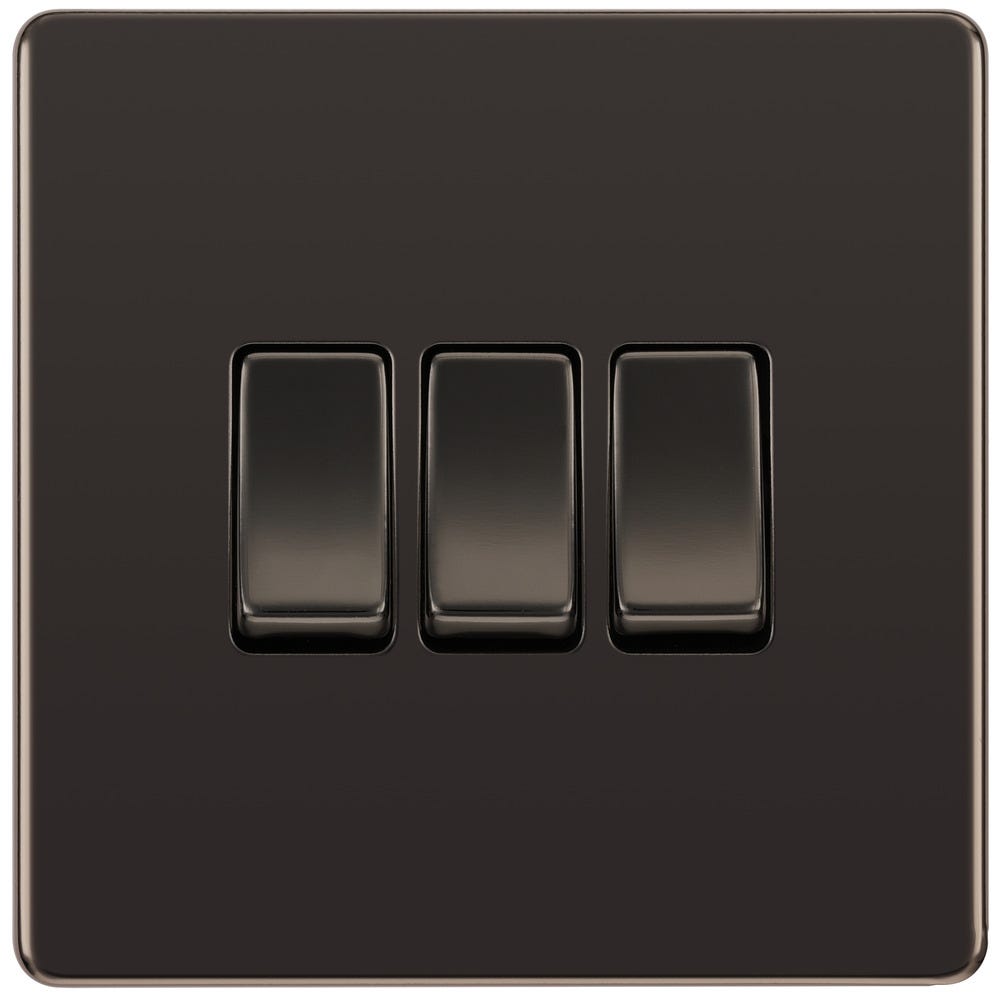 BG Screwless 20A 3 Gang 2 Way Light Switch Black Nickel FBN43