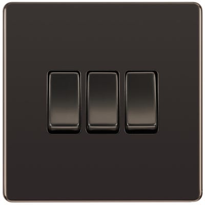 BG Screwless 20A 3 Gang 2 Way Light Switch Black Nickel FBN43